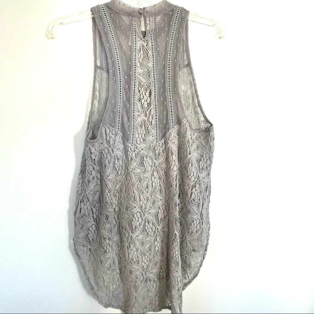 Free People Maisie Modern Mesh Lace Tunic Tank Top Gray Size S